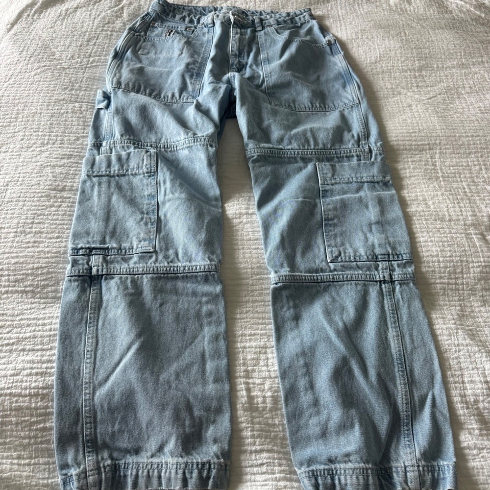 The Ragged Priest Light Wash Denim Cargo Pants Wide Leg Utility Jeans 30 Y2K - Picture 8 of 15